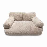 Canapé-lit pour chien rectangulaire en fourrure longue brun clair, chaud, confortable, luxueux et moelleux, avec rembourrage en polyester pour les grands chiens