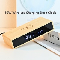 Reloj Despertador Digital LED de Bambú con Cargador Inalámbrico, 3 Niveles de Brillo y Temperatura Ajustables, para Dormitorio u Oficina, en Promoción