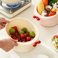 Grand bol en plastique pour le lavage du riz avec égouttoir latéral, passoire pour fruits et légumes, design épuré pour un lavage et un essorage faciles