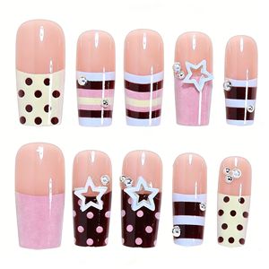 Arte de uñas con lunares franceses en rosa y negro, muy vendido en primavera y verano, arte de uñas con lunares negros y rayas, dulce y moderno. - Product Image 4
