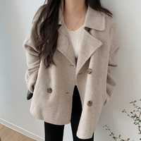 Manteau en Laine Rétro pour Femme Automne Hiver, Col Revers, Double Boutonnage, Coupe Ample et Ajustée, Manches Longues, Vêtement d'Extérieur Polyvalent et Élégant