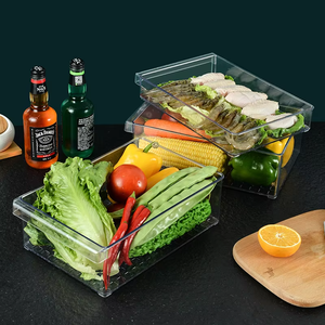 PET-Kunststoff Stapelbare Lebensmittel-Aufbewahrungsbehälter-<span class=keywords><strong>Set</strong></span> mit Abtropfschale Transparenter Kühlschrank-Organizer für Gemüse und Obst 3-stöckig Küche - Product Image 3