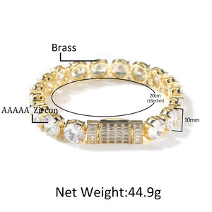 Trendy Hip Hop <b>Bracelet</b> Waterproof Fashion Large Zircon Tennis Chain Men's <b>Bracelet</b> Accessory - Product Image 5