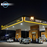 Auvent de station-service en acier sur mesure avec éclairage LED, conception modulaire, panneaux pylon disponibles