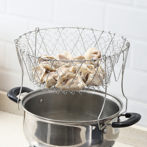 Stainless Steel Folding Frying Basket Round Mesh Oil Draining Kitchen Gadget For Vegetables And Frying Easy Cleaning - Product Image 3