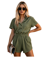 Combinaison courte boutonnée en coton éponge avec logo personnalisé pour femme, fente latérale, tenue de plage et de vacances, vente en gros