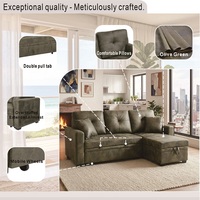 Canapé-lit sectionnel avec lit escamotable, chaise longue réversible, rangement, tissu respirant vert olive, canapé convertible