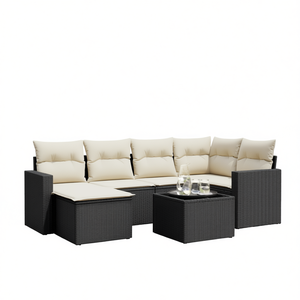 Ensemble de canapés de jardin blanc crème 6 places en rotin, mobilier d'extérieur au design contemporain - Product Image 1