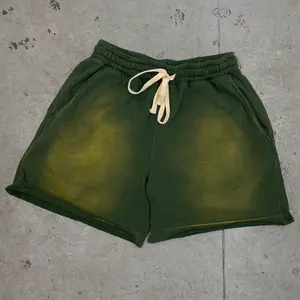 New Summer Custom Mens Washed Vintage Cotton French Terry Drawstring Shorts Men