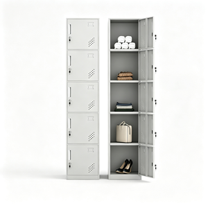 Armario Metálico Ventilado de 5 Puertas con Barra para Colgar y Cerradura con Código para Uniformes del Personal Hospitalario - Product Image 1