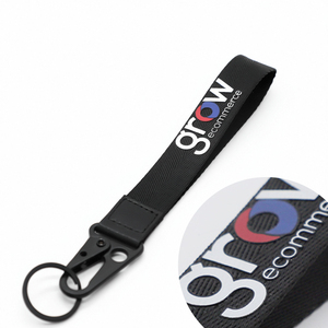 Custom High Quality Event Gifts Nylon Short Lanyards with Leather Thick 3D Silk Screen Wrist Strap Keychain