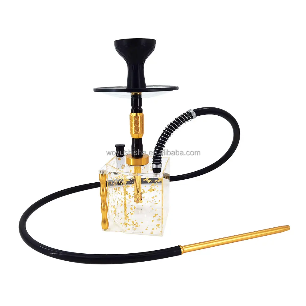 Gold Black complete transparent square acrylic bottle durable gold premium shisha hookah