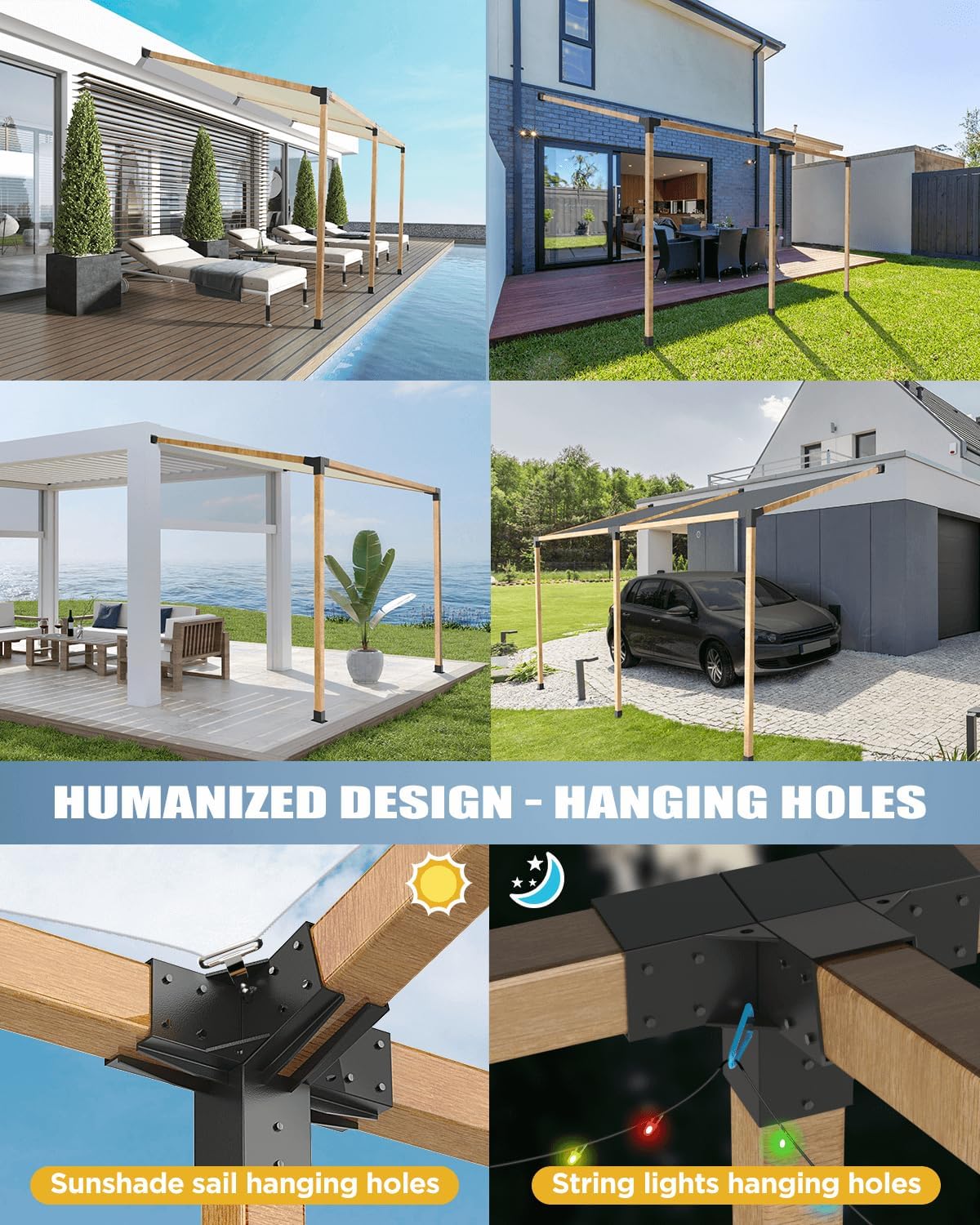 Kit di staffe per pergola 4x4 - BRRIY Staffa angolare a 3 vie ad angolo retto, kit