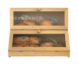 Boîte à pain en bambou avec porte transparente, couleur bois naturel, motif en treillis, rangement de cuisine - Product Image 2