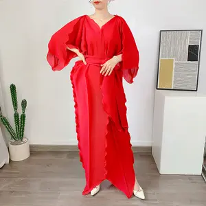 2024秋の新しいスタイルのフリルシフォンロングドレス気質シャツ長袖スカート女性のためのファッショナブルなロングスカート