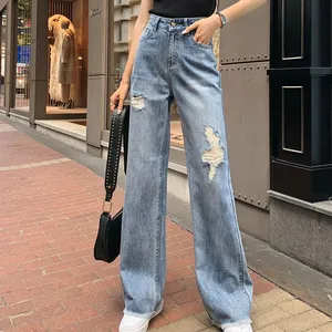 New Arrivals Ladies Ripped Denim Jeans High Waist Trouser Maong Pants For Women