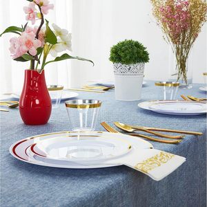 Service de vaisselle de fête pour 50 personnes avec 350 articles en plastique 50 assiettes apéritives 20 couverts en plastique 50 gobelets en plastique 50 serviettes gratuites - Product Image 6