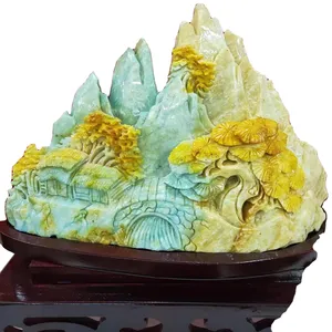 Wholesale Polished Natural Crystal jasper hsiuyen jade carvings Serpentine jade soapstone hand carving mountain tree house