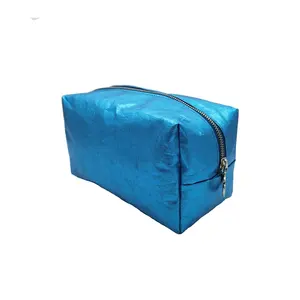 Toptan renkli su geçirmez seyahat organizatör kozmetik çantası kadın makyaj çantası fermuar yıkanabilir Kraft kağıt kozmetik çantası