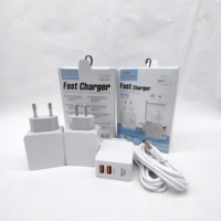 Chargeur de téléphone Android à charge rapide PD QC avec câble, prise OEM EU/US/UK, adaptateur 3 broches, 2 ports USB + Type-C, électrique