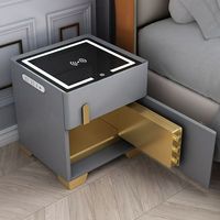 Table de chevet moderne multifonctionnelle réglable et convertible en cuir avec boîte de sécurité intégrée