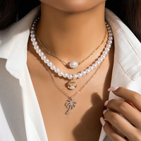 SC plage perlé collier en couches Imitation perle collier décoration étoile de mer coquille Vintage vacances collier pour les femmes