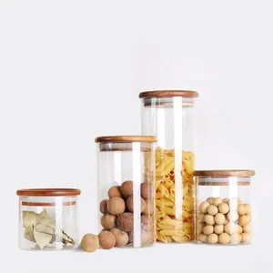 Wholesale Glass Jar Condiment Organizer Kitchen Storage Jars Cookies Candy Spices Sealed Jar with Wooden Lid