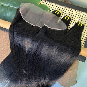 Paquete de 3+1 Extensiones de Cabello Humano Virgen Indio Yaki Liso al por Mayor con Set Frontal de Encaje HD 13x4 - Product Image 1