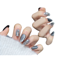 Kuku Akrilik Glitter Pendek/Sedang Buatan Tangan Full Cover 10 Pcs untuk Jari