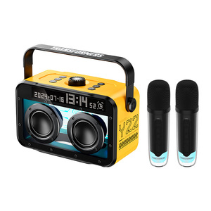 Y22 Wireless Karaoke <b>Speaker</b> <b>With</b> 2 <b>Microphones</b> Portable Outdoor Home KTV Rechargeable Battery Clock Display - Product Image 1