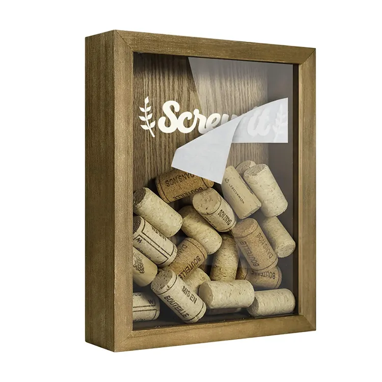 Wholesale Wooden Frame Wine Cork Holder Display Case Top Loading Slot Collection 3D Deep Shadow Box Wood