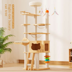 Arbre à chat en bois de luxe multi-niveaux avec plateformes intégrées et gamelle en acrylique pour intérieur - Product Image 1