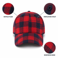 Op maat gemaakte Buffalo Plaid Baseball Cap 6 Panel Flanellen Rood Marine Ruit Verstelbaar Unisex Buiten Winter OEM Groothandel Lage MOQ