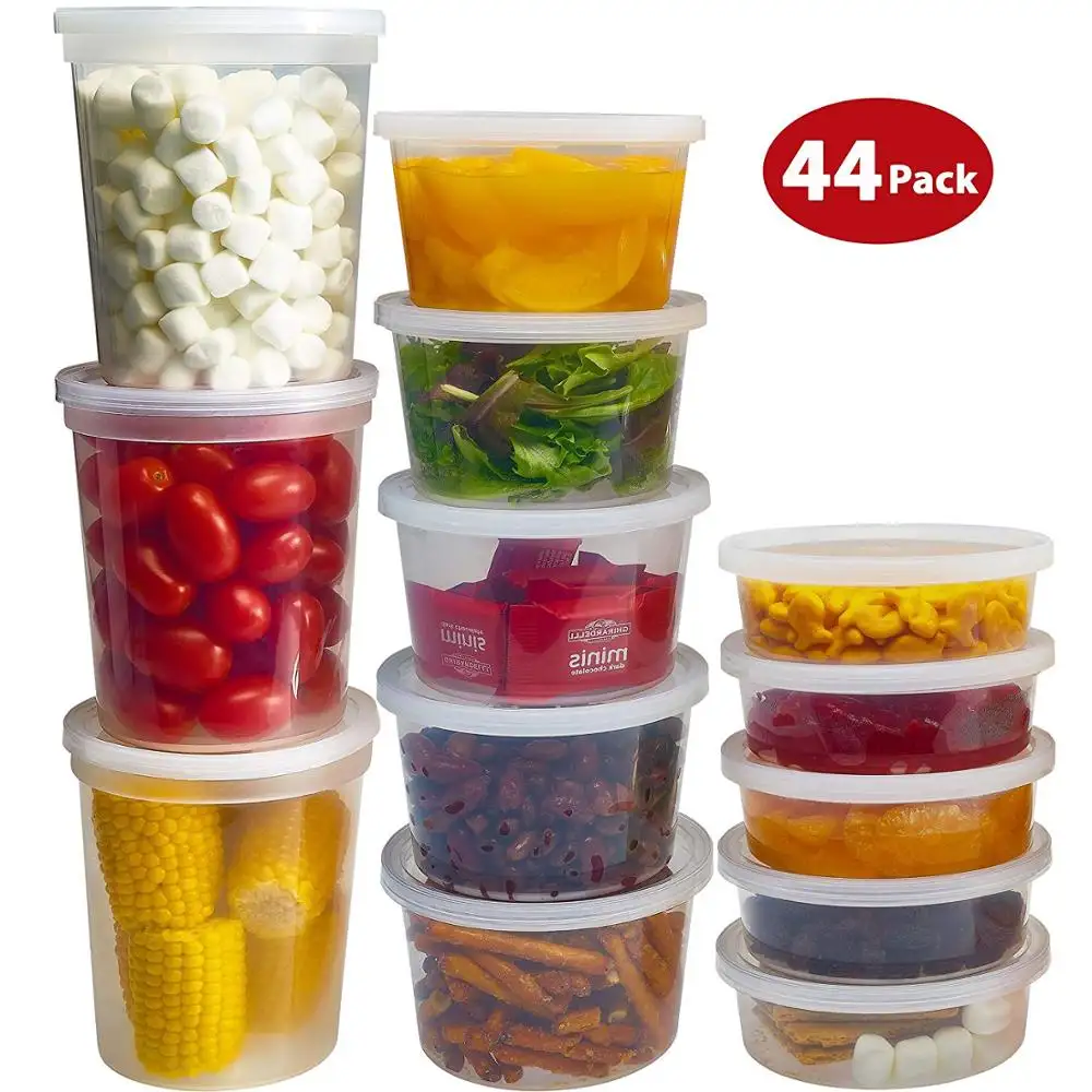 8, 16, 32 once di plastica competitiva per congelatore a microonde contenitori per alimenti rotondi sicuri a tenuta stagna trasparenti con coperchi ermetici