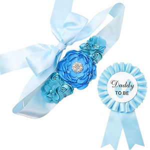 Ensemble de décoration pour fête prénatale : Ceinture pour femme <span class=keywords><strong>enceinte</strong></span>, badge 'Future Papa' et corsage rond avec logo texte et silhouette de bébé - Product Image 5