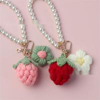 Porte-clés pendentif fraise au crochet multicolore mignon, fleur tricotée en laine artificielle, ornement végétal, Fête des Mères, Remise de diplôme