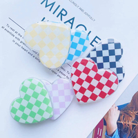 Support de tablette et de smartphone pliable en forme de cœur à carreaux, couleur unie, pour accessoires de téléphone portable