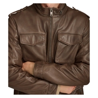Veste bomber d'hiver en cuir d'agneau véritable de qualité supérieure, col montant, logo sur le devant, teinture unie, anti-UV, camouflage, pour homme