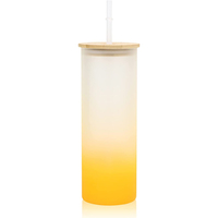 Vente en gros de gobelet à café en verre dégradé écologique avec sublimation tasse avec paille et couvercle en bambou