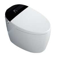 WC intelligent moderne européen monobloc avec cuvette allongée, réservoir intégré, siphon en S, siège chauffant, télécommande, à poser au sol, en céramique