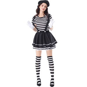 Costume da Clown per Bambine di Alta Qualità per Halloween, Abito a Righe Bianche e Nere per Giochi di Ruolo - Product Image 2