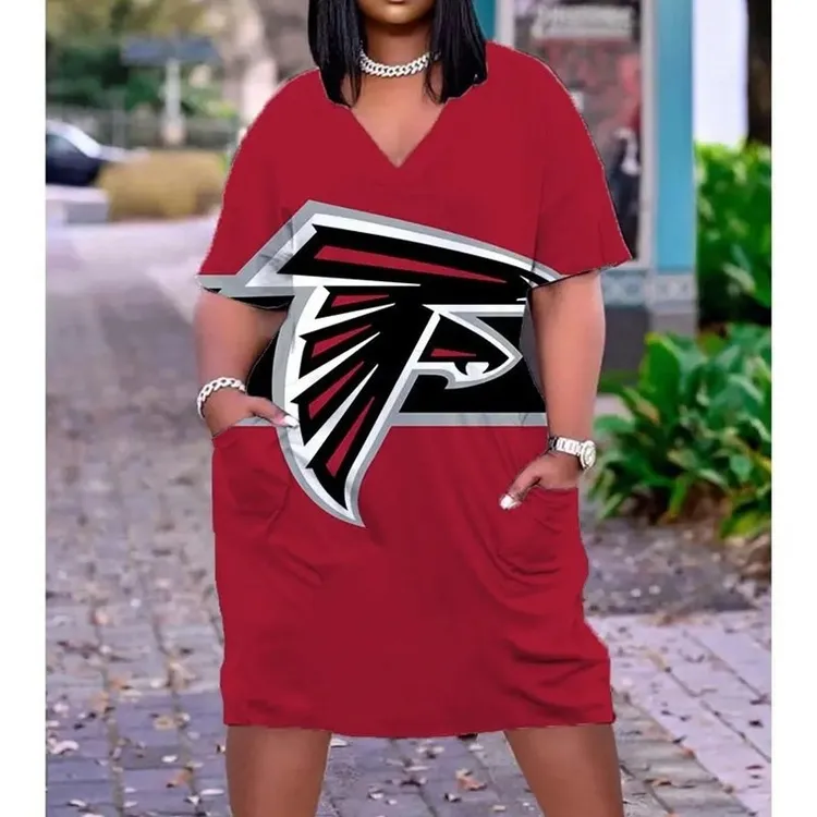 NFL — robe longue à manches courtes pour femme, vêtement de Football, Jersey, décontracté, imprimé 3D, personnalisé, vente en gros