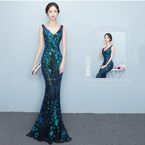 1211 robe de soirée été coupe ajustée longue Toast mariée robe en queue de poisson mode féminine - Product Image 3