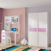 Precio al por mayor niños muebles para niña princesa Rosa niños muebles conjuntos niños camas y armario con puerta corredera