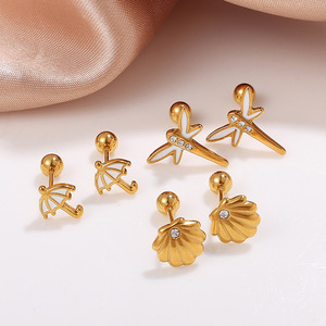 Cartoon <b>Stud</b> <b>Earrings</b> 18K Gold Plated Zinc Alloy with Claw Setting Rhinestones Irregular Design for Women Fashion Jewelry - Product Image 3