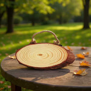 Targa in legno naturale Ilan, diametro 25 cm, con manico in corda, per uso decorativo - Product Image 2