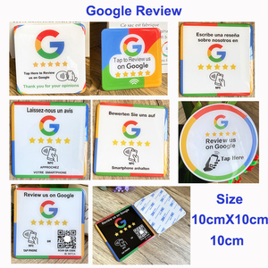 10cmX10cm Tamaño personalizado Tarjeta de grifo de PVC <span class=keywords><strong>Google</strong></span> Review NFC PVC Epoxy Table Tap Tag Card Window Plate Sticker - Product Image 5