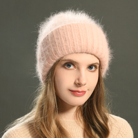 Couvre-chef extérieur chaud uni tricoté moelleux chapeau d'hiver Double couche à revers femmes en gros laine cachemire Vintage Beanie personnalisé