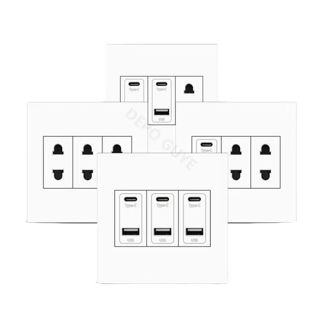 EU RU UK Standard USB Type C Port Power Wall Socket,Universal Usb Type c 220V Electrical Socket,White Power Outlet with 2holes