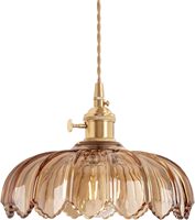 Luminaire suspendu vintage réglable en cuivre avec verre rayé transparent et stratifié pour îlot de cuisine, salle à manger, couloir, LED central